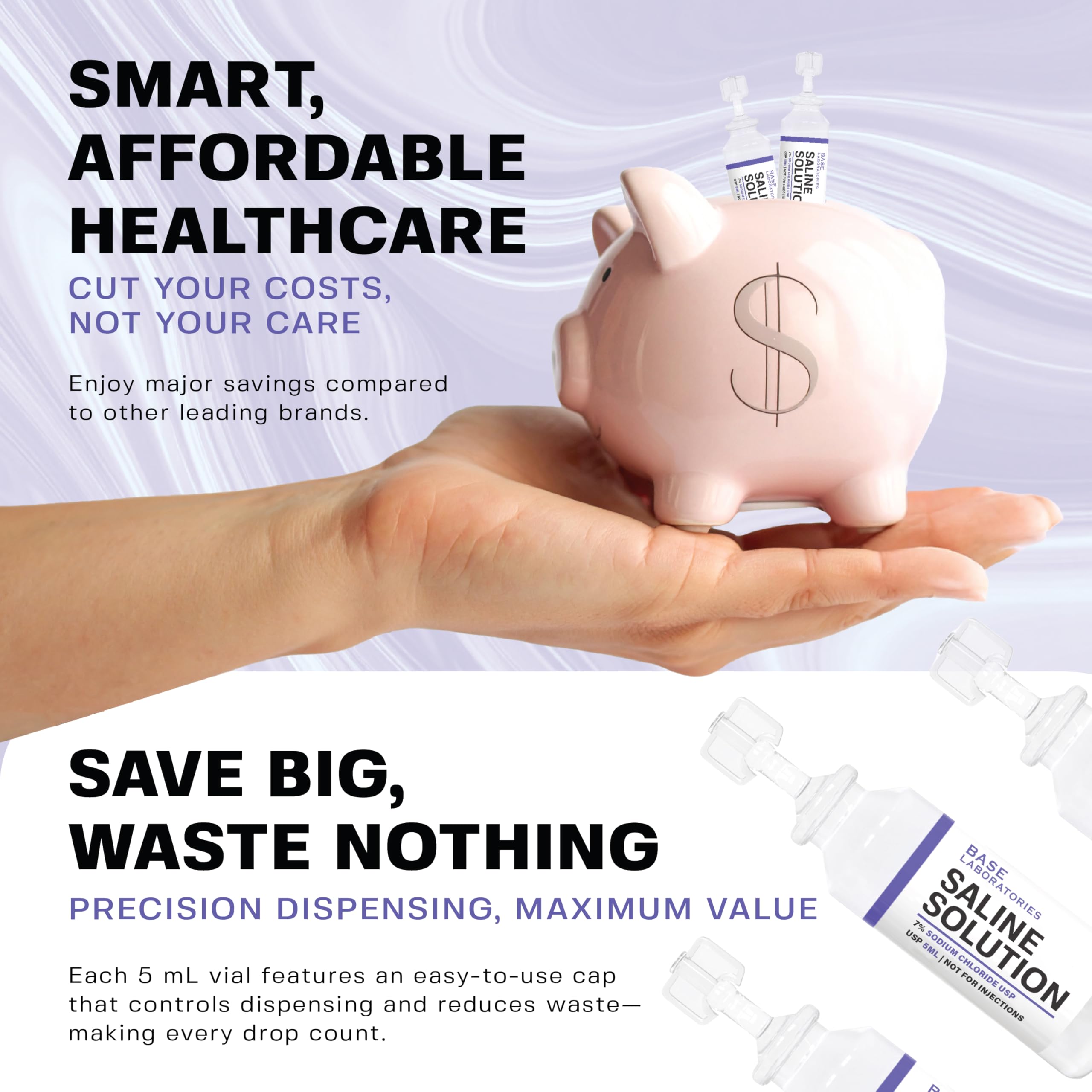 BASE LABORATORIES 7percent saline vial packaging illustrating unit-dose convenience