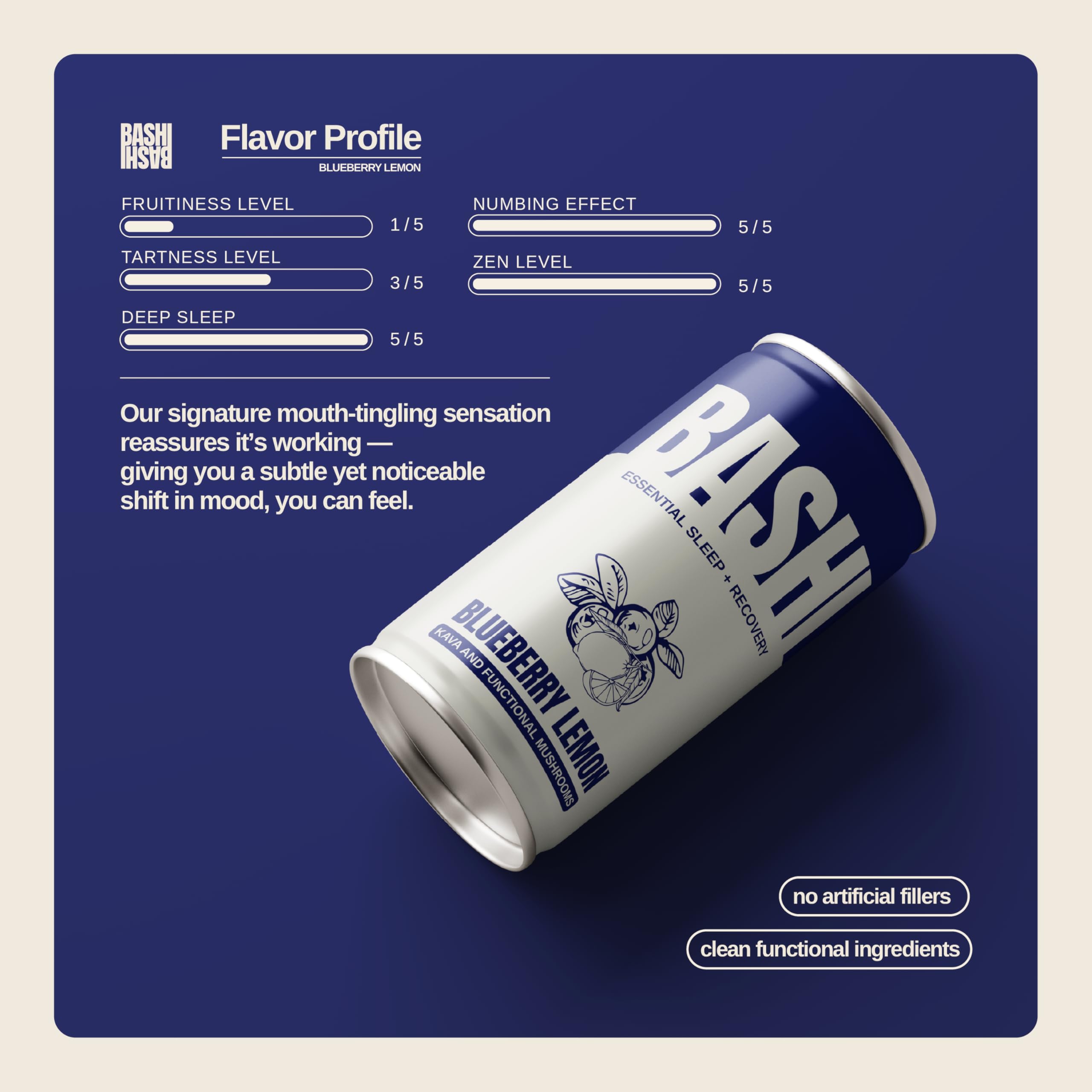 Close-up label showing vegan and gluten-free on Bashi Kava Drink