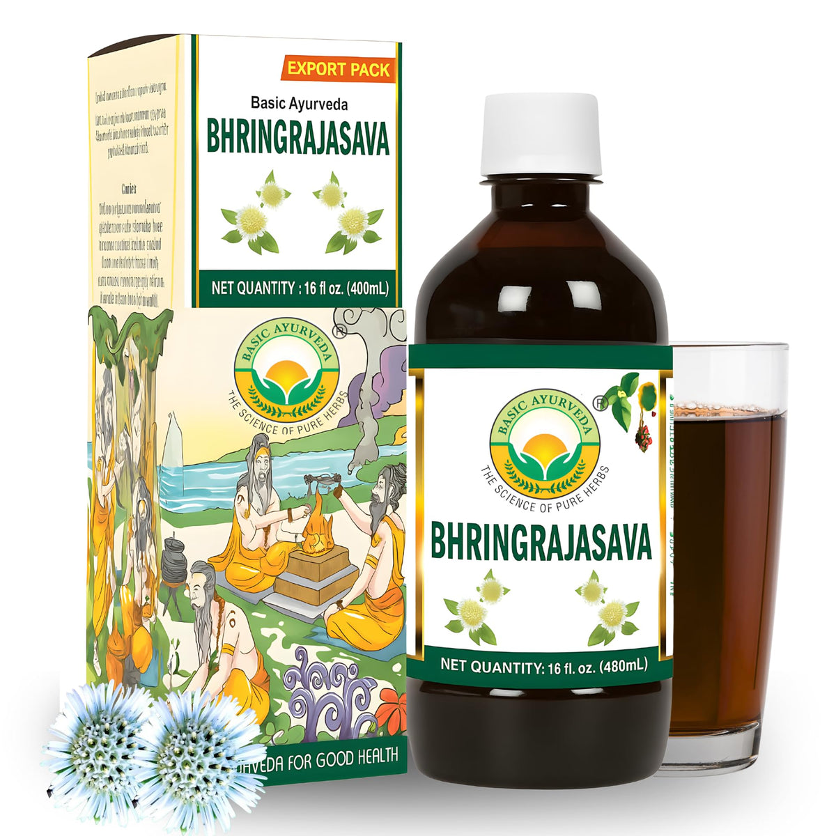 Front view of Basic Ayurveda Bhringrajasava bottle (480ml)