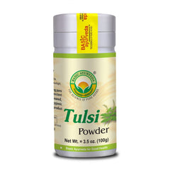BASIC AYURVEDA Tulsi Powder bottle and 100g packaging