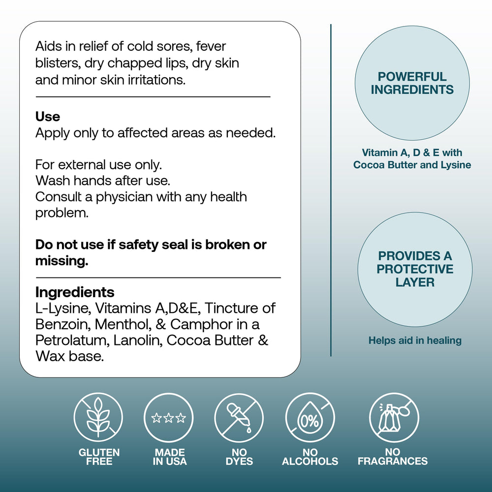 Lips treated with Basic Brands L-Lysine Lip Ointment for dryness relief during use.