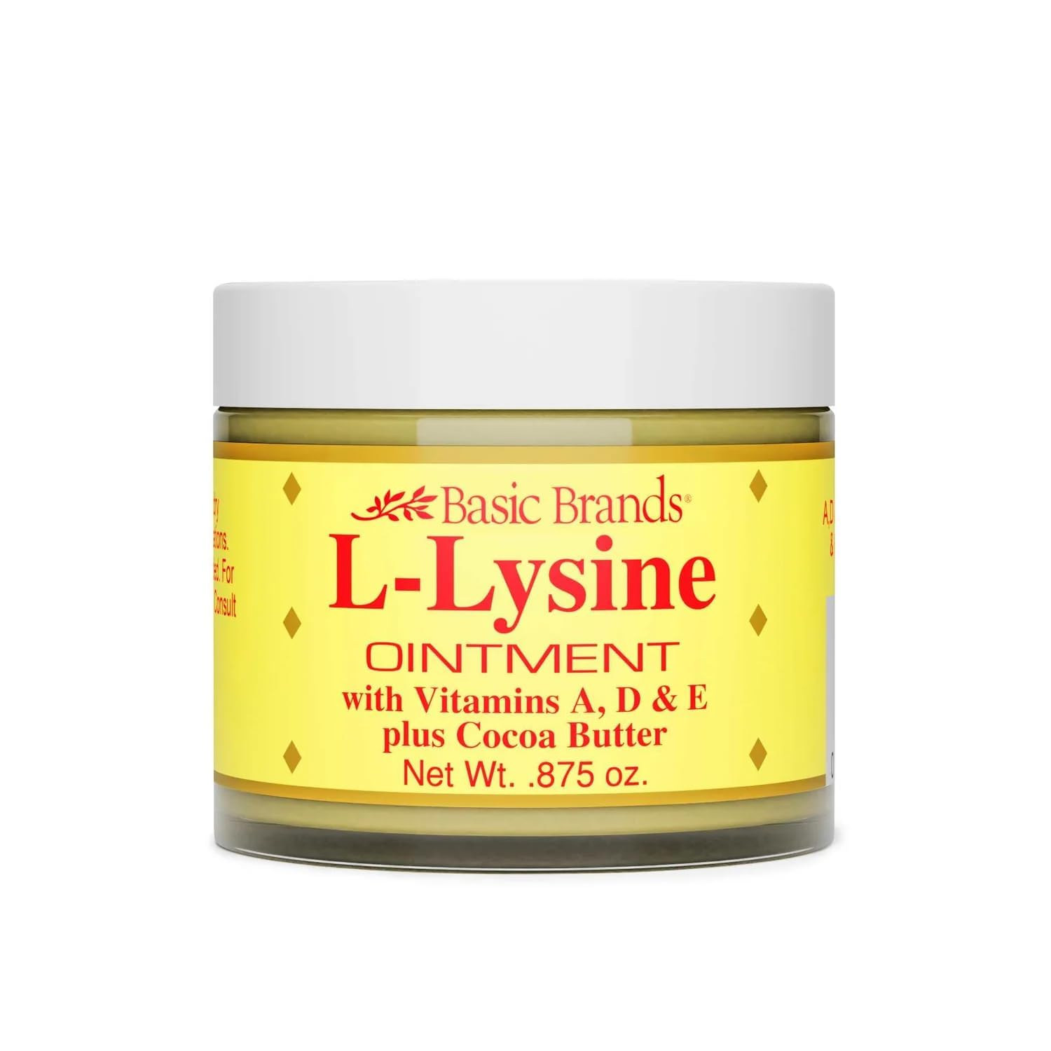 Basic Brands L-Lysine Lip Ointment tube application for soothing lip protection.