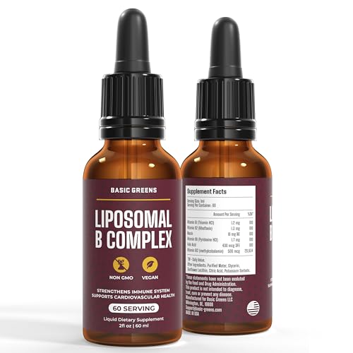 Close-up of dropper dispensing liposomal B vitamins liquid.