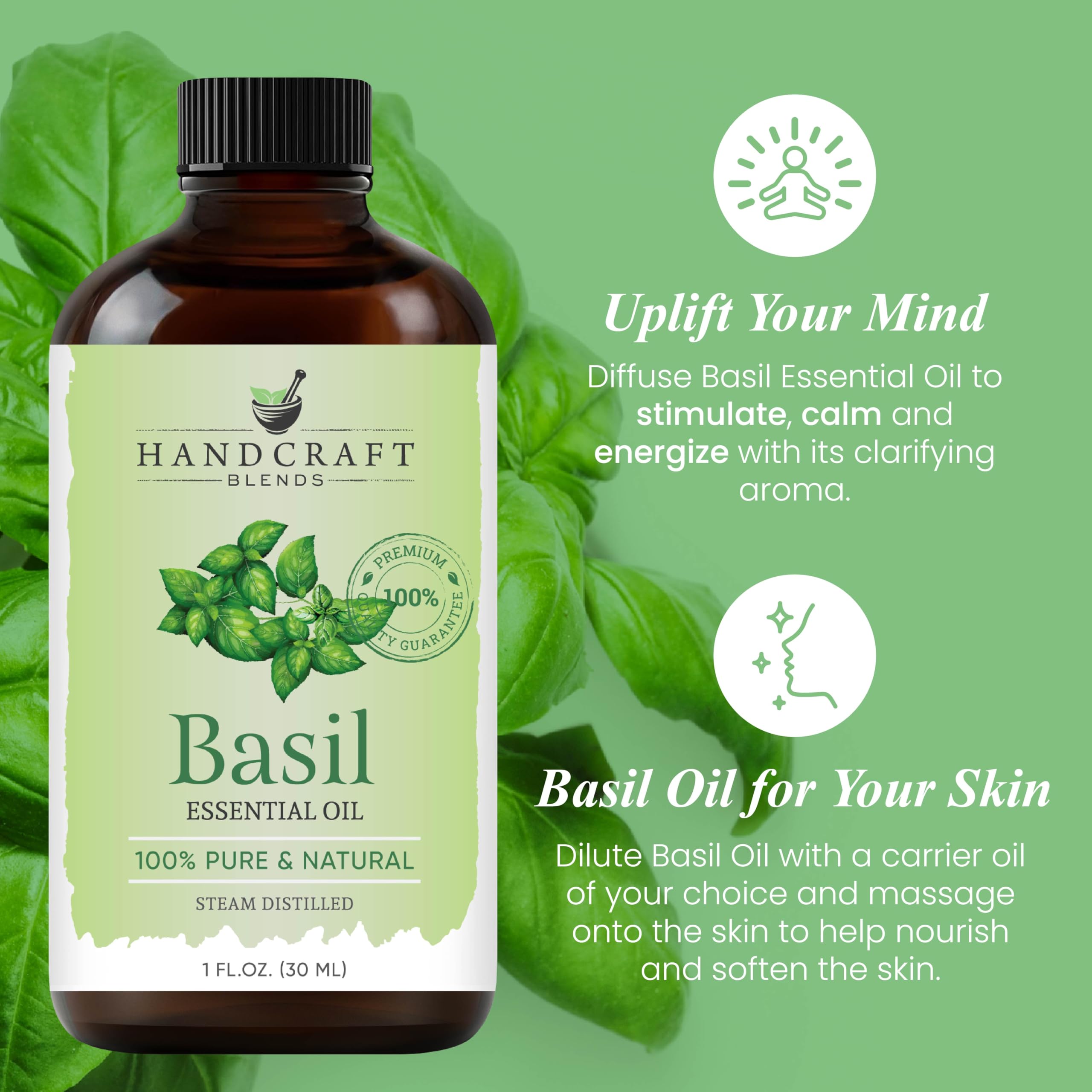 Basil essential oil ideal for diffusers and aromatherapy