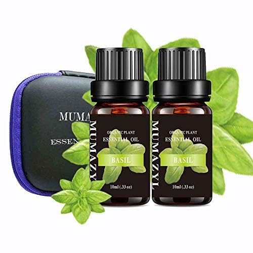Close-up of basil essential oil in an amber bottle