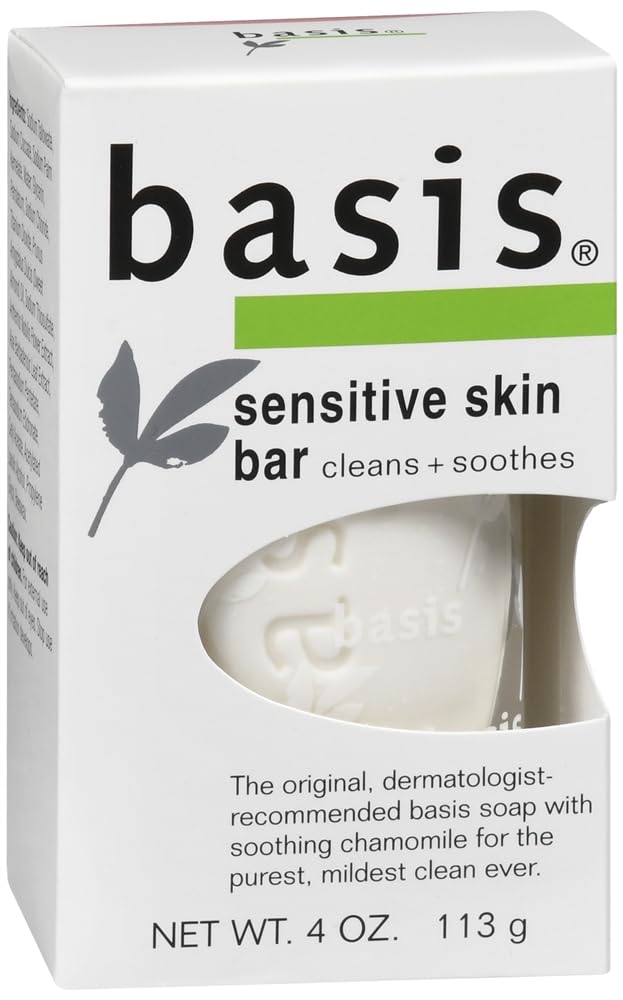 Basis Sensitive Skin Cleansing Bar foam detail shows a soft wash.