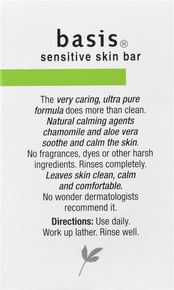 Basis Sensitive Skin Cleansing Bar fragrance-free label communicates a gentle formula.