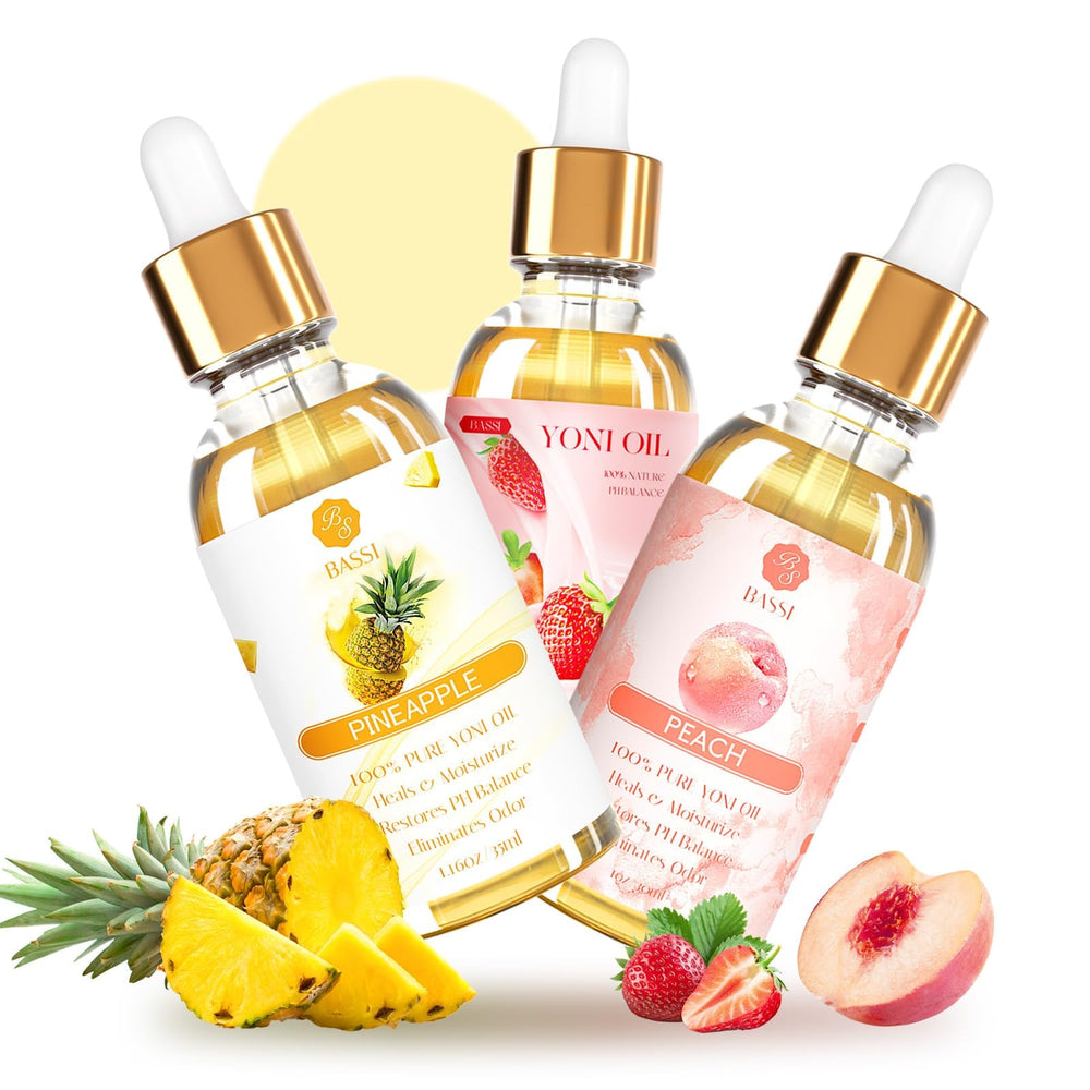 BASSI yoni oil 3-pack bottles for convenient intimate care at home