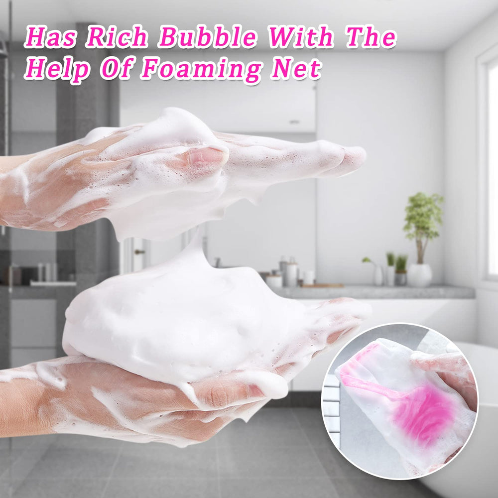 BASSI yoni soap bar foaming net showcases rich lather for refreshing shower