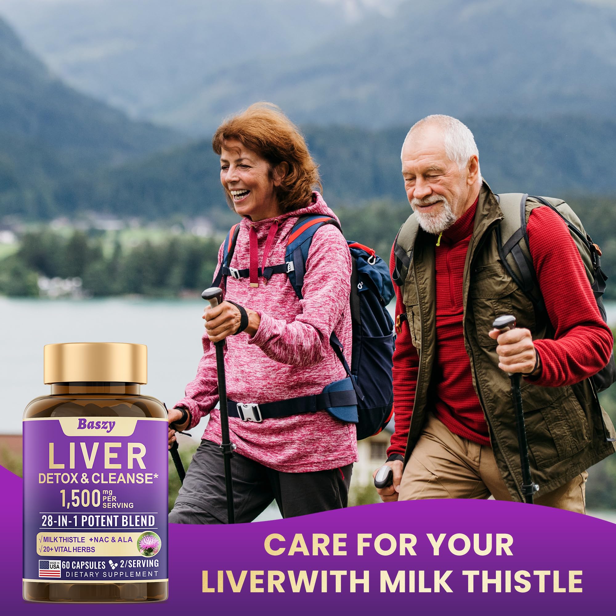 Close-up of Baszy liver support capsules
