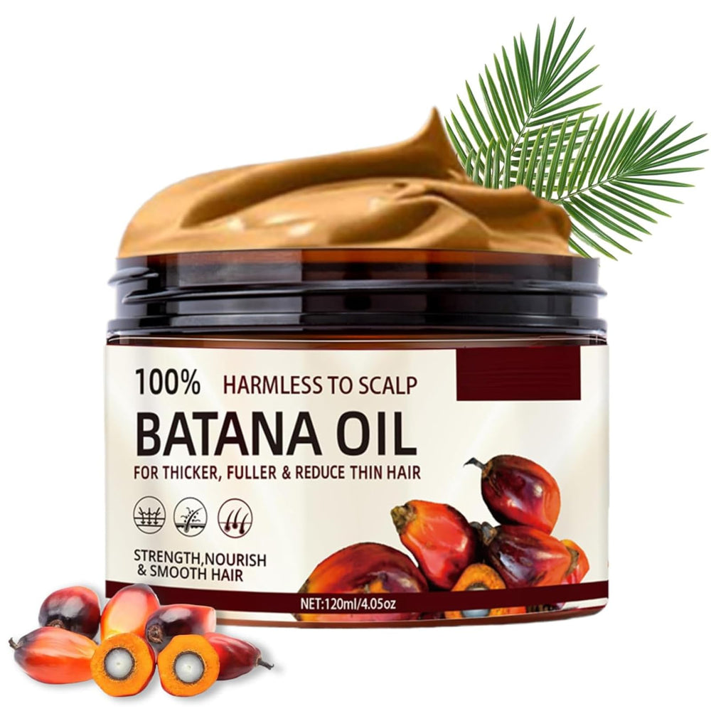 Batana Oil bottle on white background for natural hair nourishment.