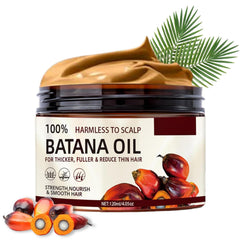 Batana Oil bottle on white background for natural hair nourishment.