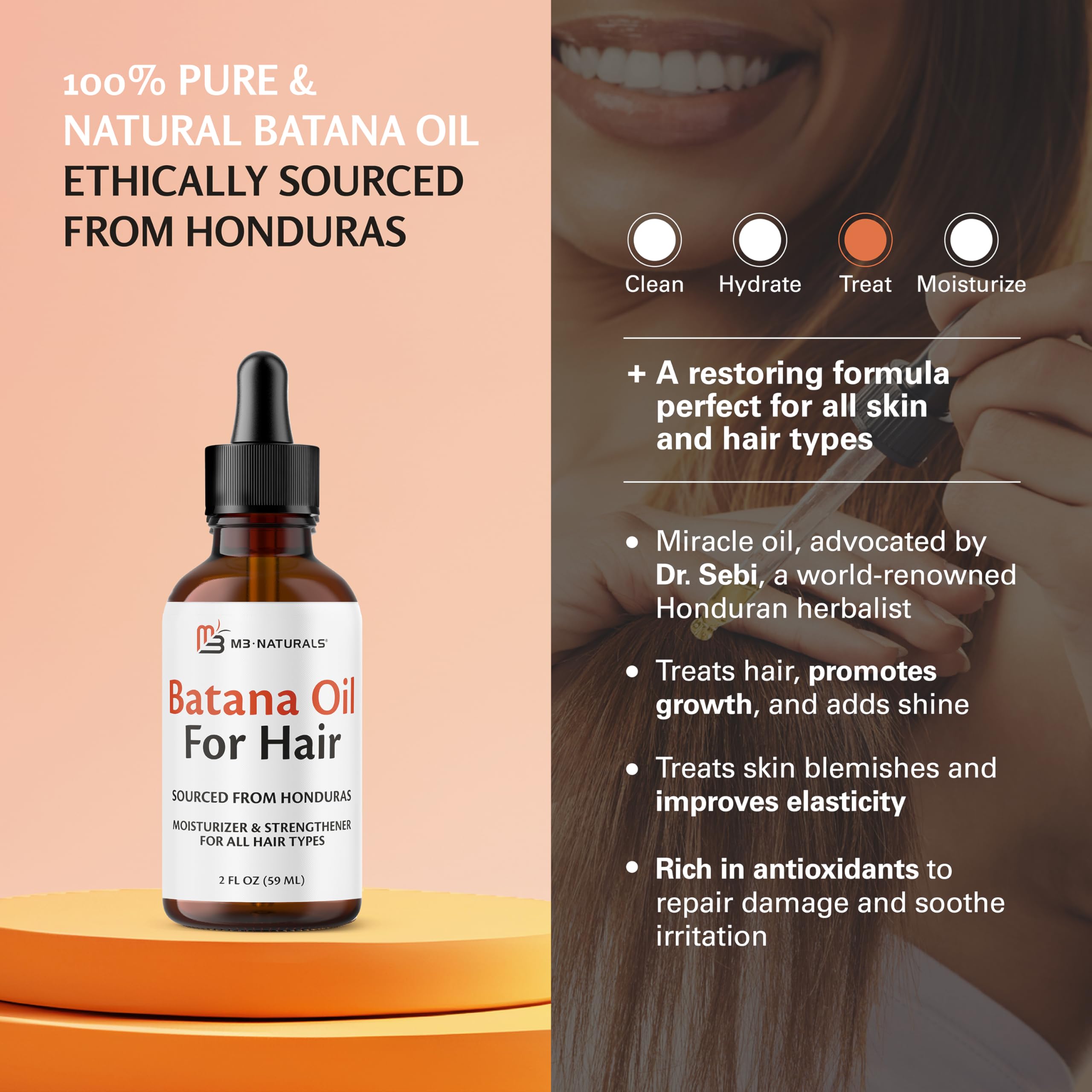 Unrefined cold-pressed Batana oil in glass bottle