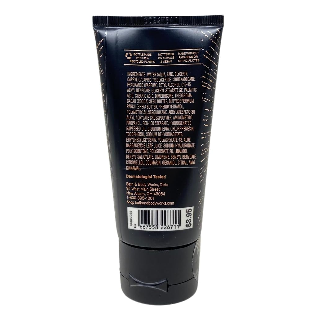 Bath and Body Works Into The Night travel size cream back view with seasonal packaging