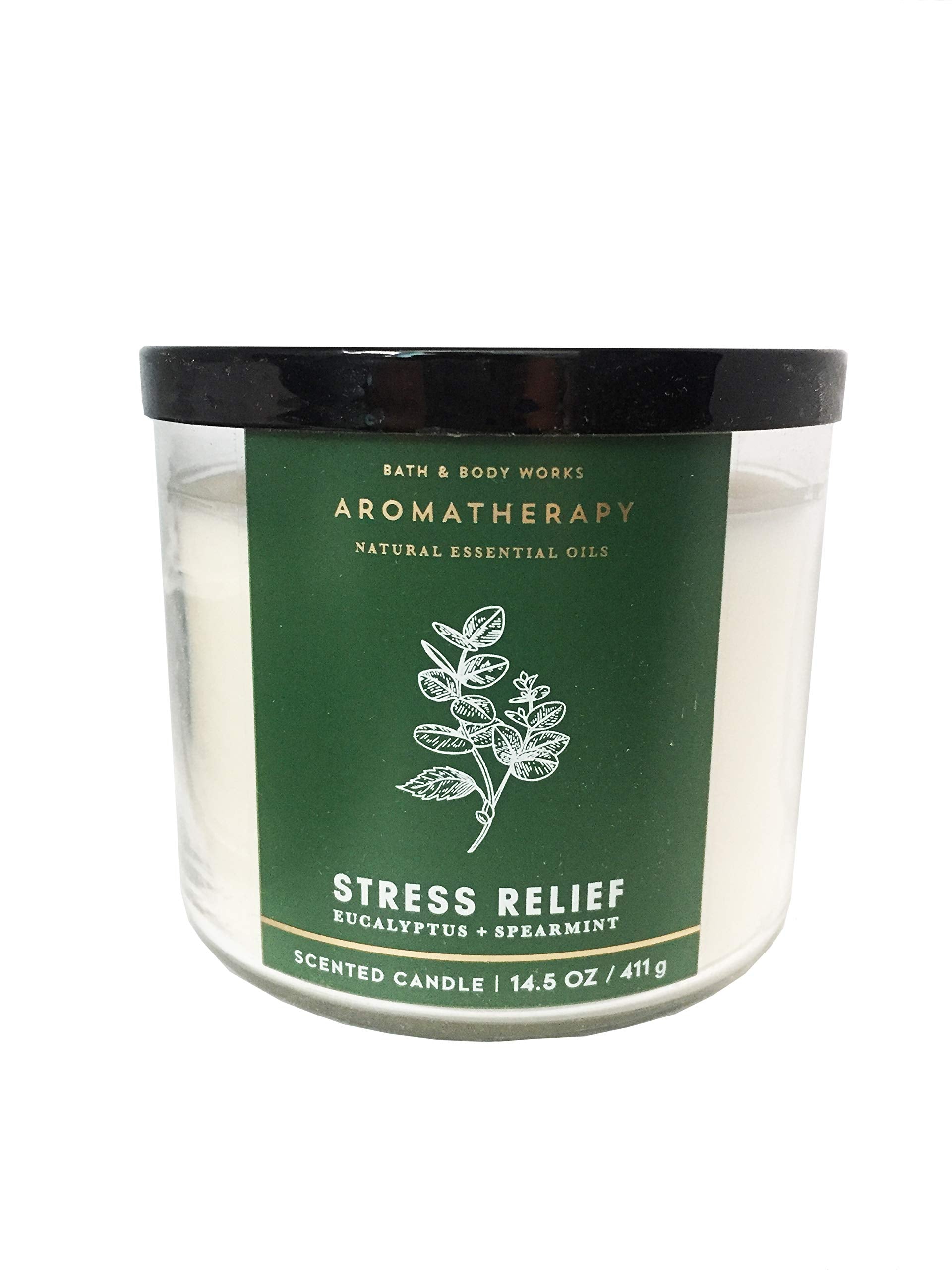 Close-up of Aromatherapy Eucalyptus Spearmint 3-Wick Candle label