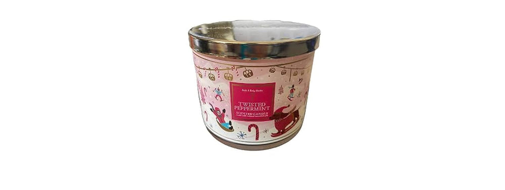Bath & Body Works White Barn Twisted Peppermint 3-wick candle 14.5 oz - front label