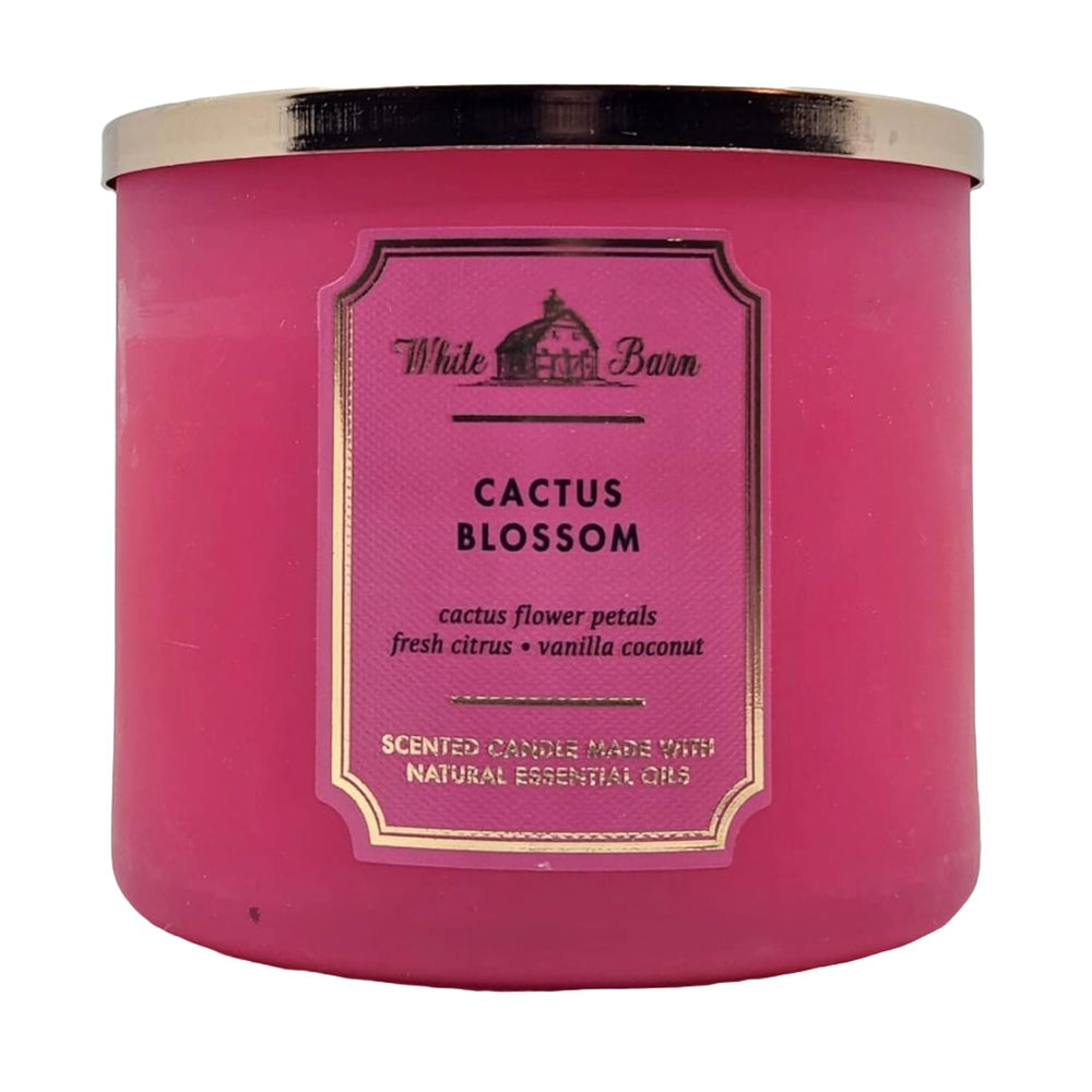 Side angle of White Barn 3-Wick Candle in Cactus Blossom, 14.5 oz