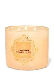 Bath & Body Works White Barn 3-Wick Cinnamon Sugared Pecans candle – 14.5 oz, label visible
