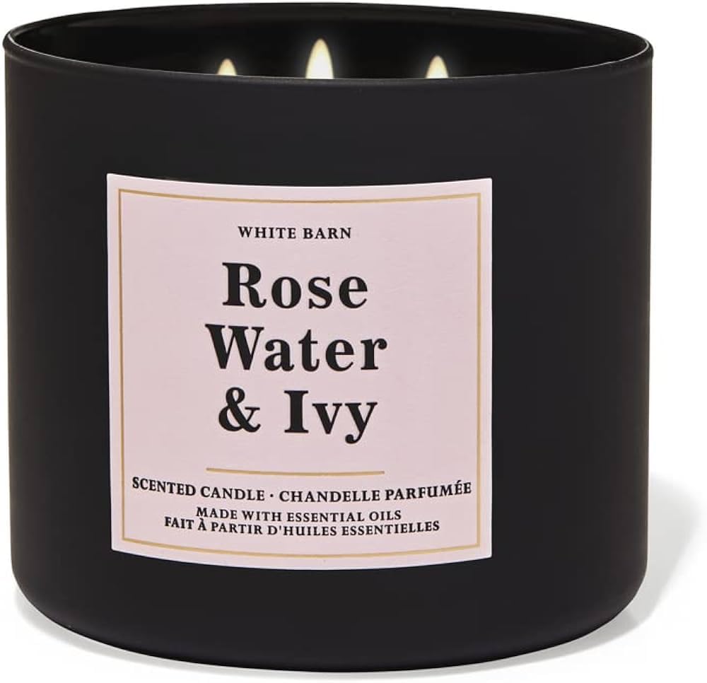 Bath & Body Works White Barn 3-Wick Candle with Essential Oils - Rose Water & Ivy 14.5 oz
