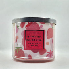 Bath & Body Works White Barn 3-Wick Candle with Essential Oils - Strawberry Pound Cake, 14.5 oz (2022 Spring Scents)
