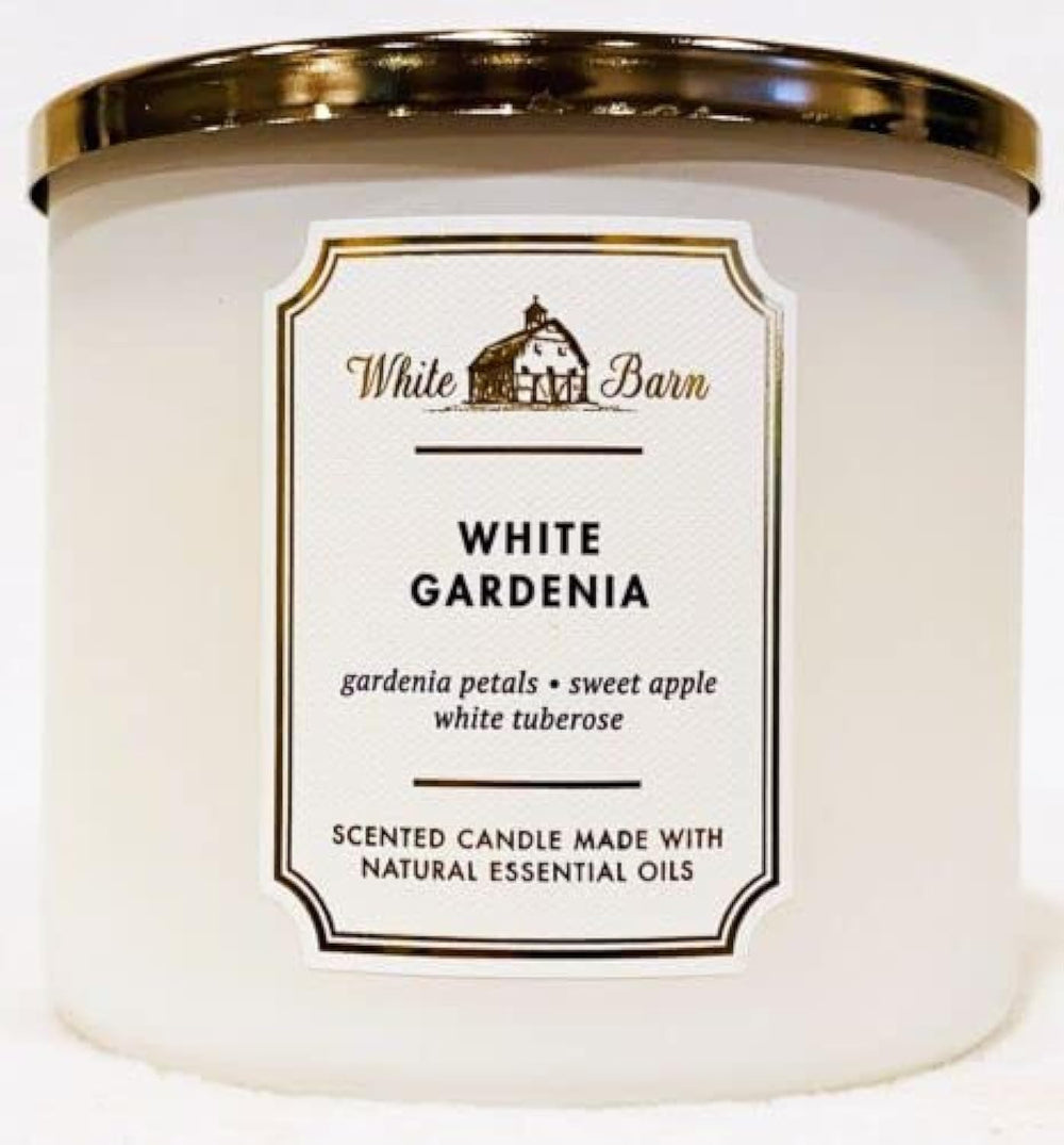 Front view of Bath & Body Works White Barn 3-Wick Candle in White Gardenia 14.5 oz
