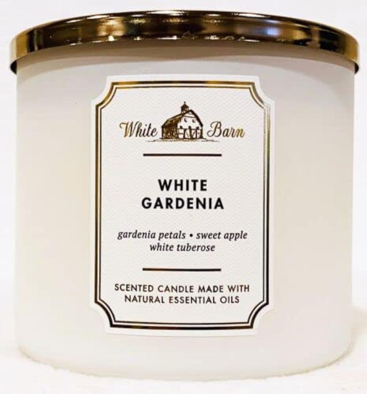 Front view of Bath & Body Works White Barn 3-Wick Candle in White Gardenia 14.5 oz