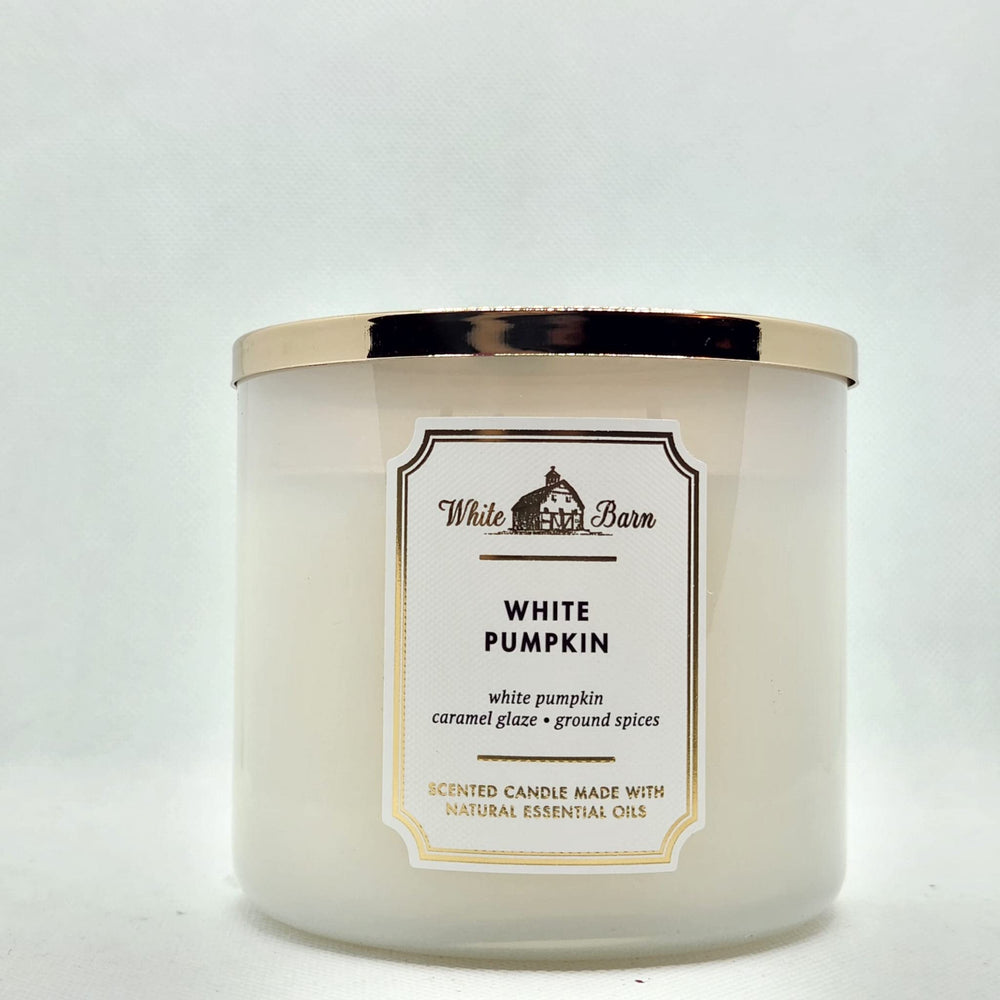 Bath & Body Works White Barn 3-Wick Candle in white glass jar, 14.5 oz, White Pumpkin scent