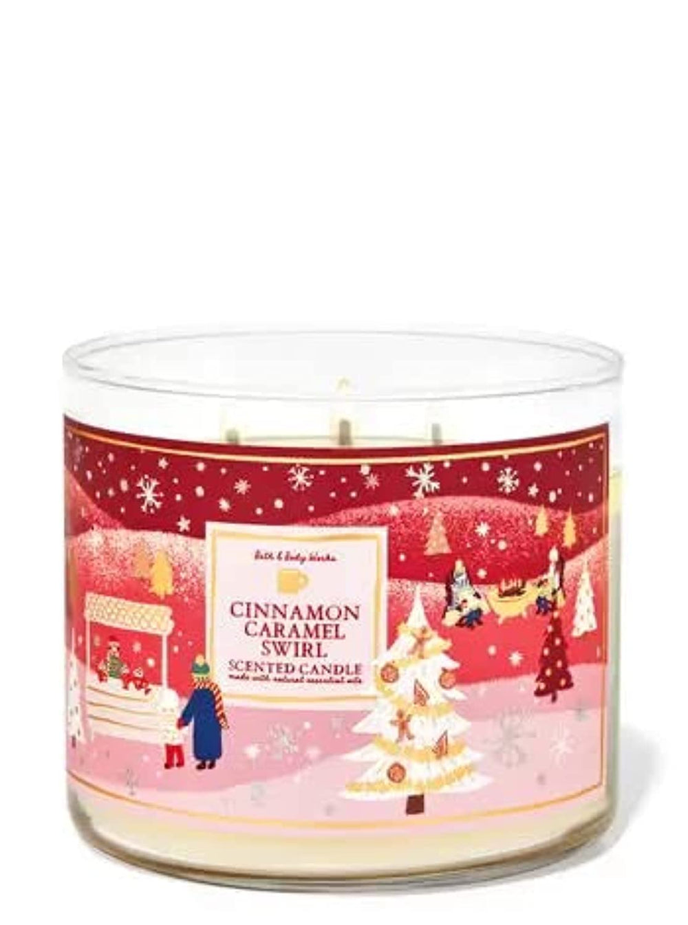 Front view of Bath & Body Works White Barn Cinnamon Caramel Swirl 3-Wick Candle 14.5 oz