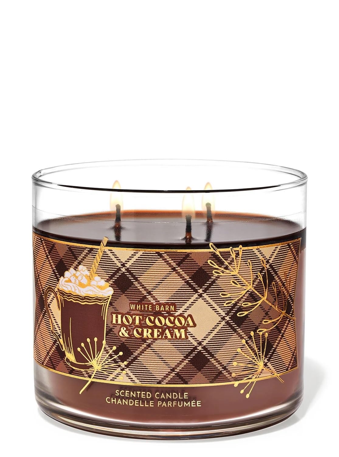 Front view of Bath & Body Works White Barn Hot Cocoa and Cream 3-Wick Candle