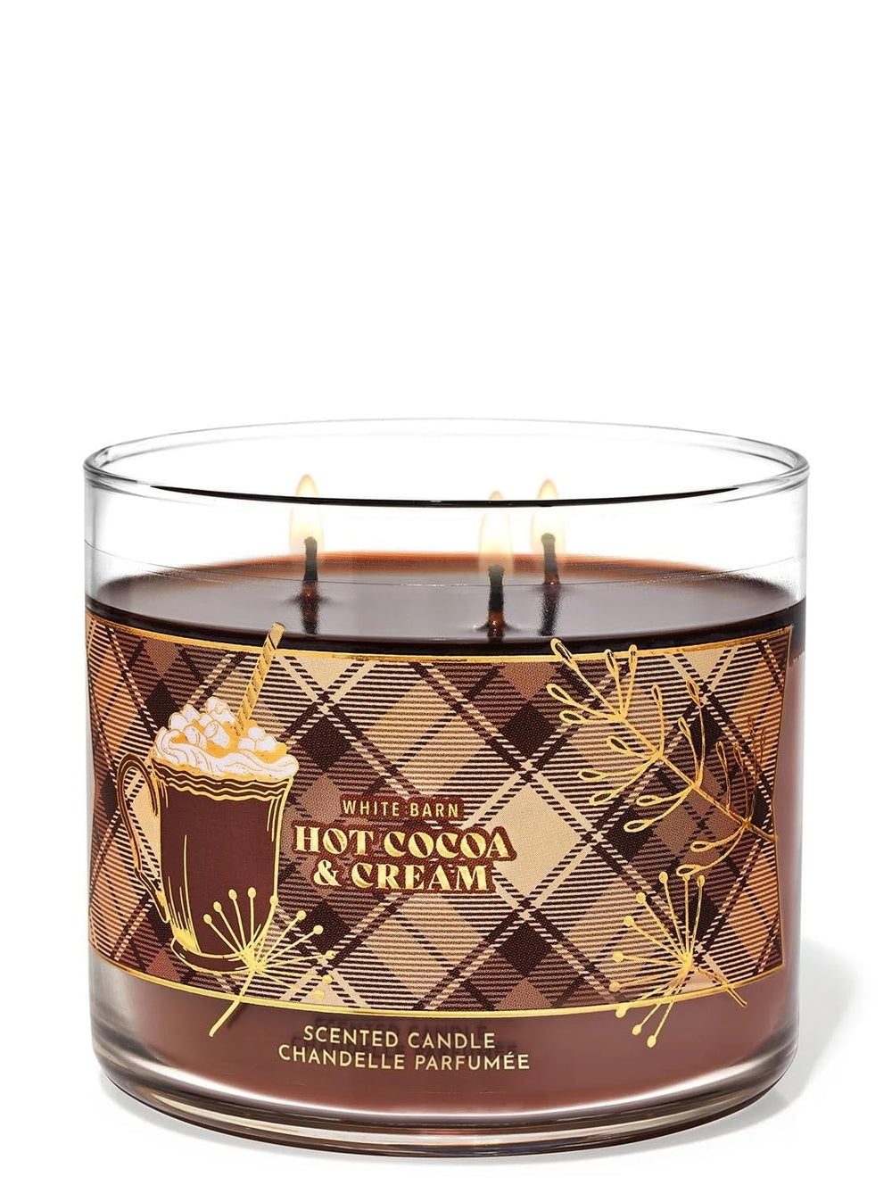 Side profile of White Barn Hot Cocoa and Cream 3-Wick Candle