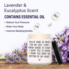 Natural soy wax candle burning with lavender and eucalyptus aroma