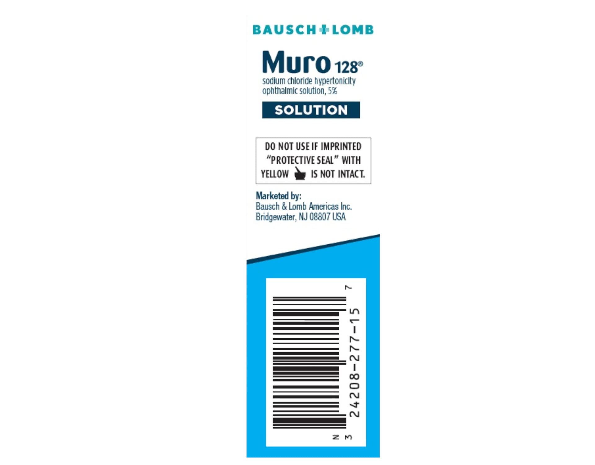 Label showing product name Muro 128 5% ophthalmic solution