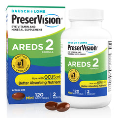 Supplement facts panel showing six AREDS 2 nutrients