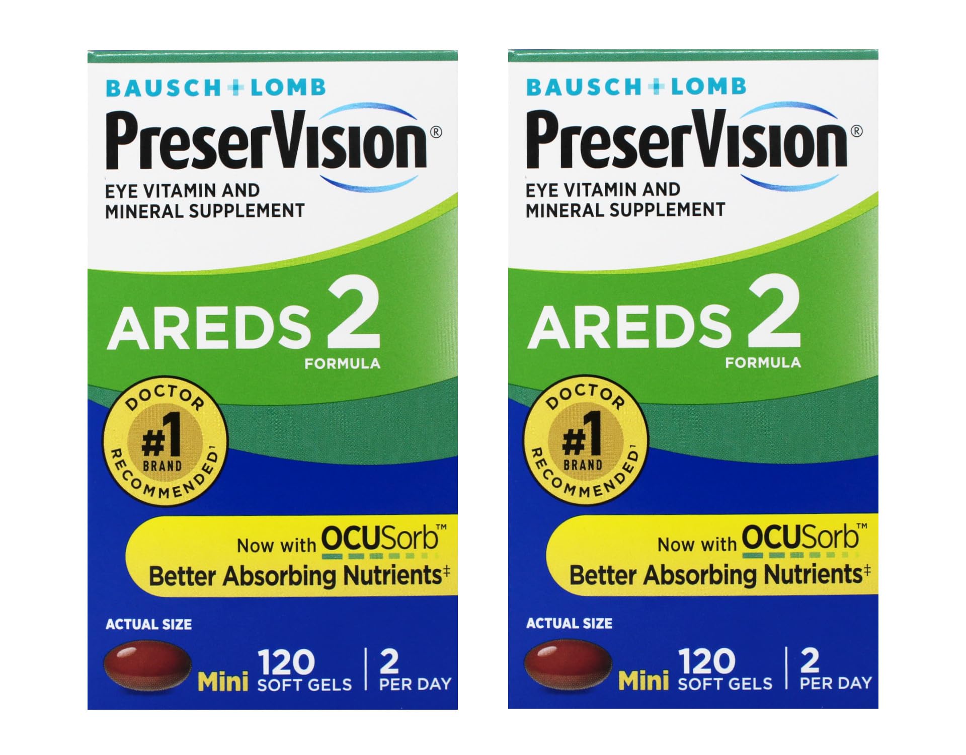 Front view of Bausch + Lomb PreserVision AREDS 2 bottle with OCUSorb