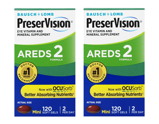 Front view of Bausch + Lomb PreserVision AREDS 2 bottle with OCUSorb