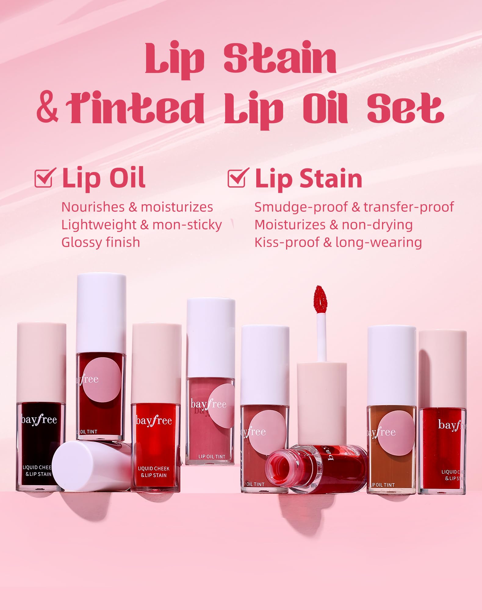 Bayfree 2-in-1 cheek and lip tint swatch showing buildable color.