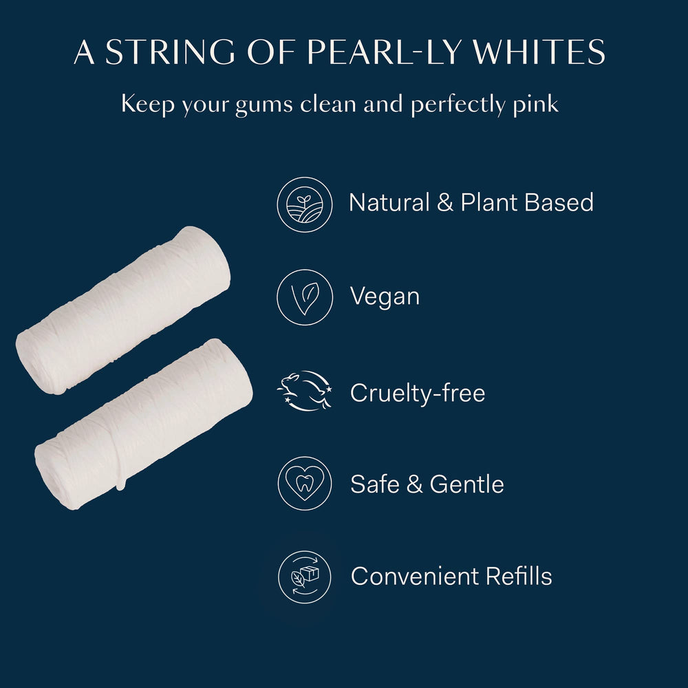 Close-up of dental floss ingredients: jojoba oil and peppermint infusion