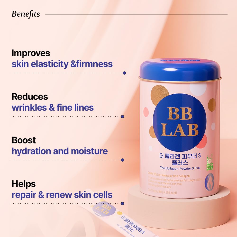 Ingredients panel featuring fish collagen, vitamin C, and glycine