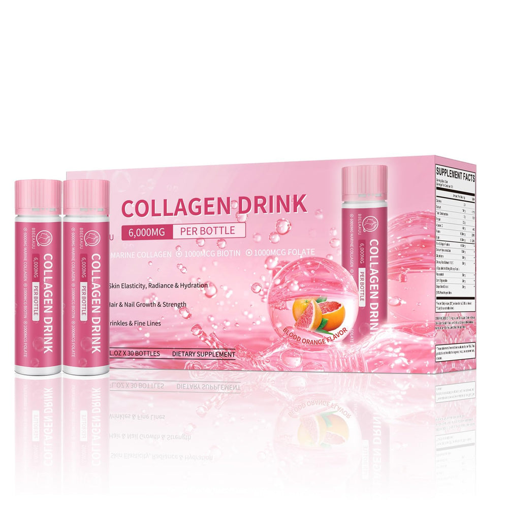 BBEEAAUU front packaging of collagen drink shows product benefits and apple flavor