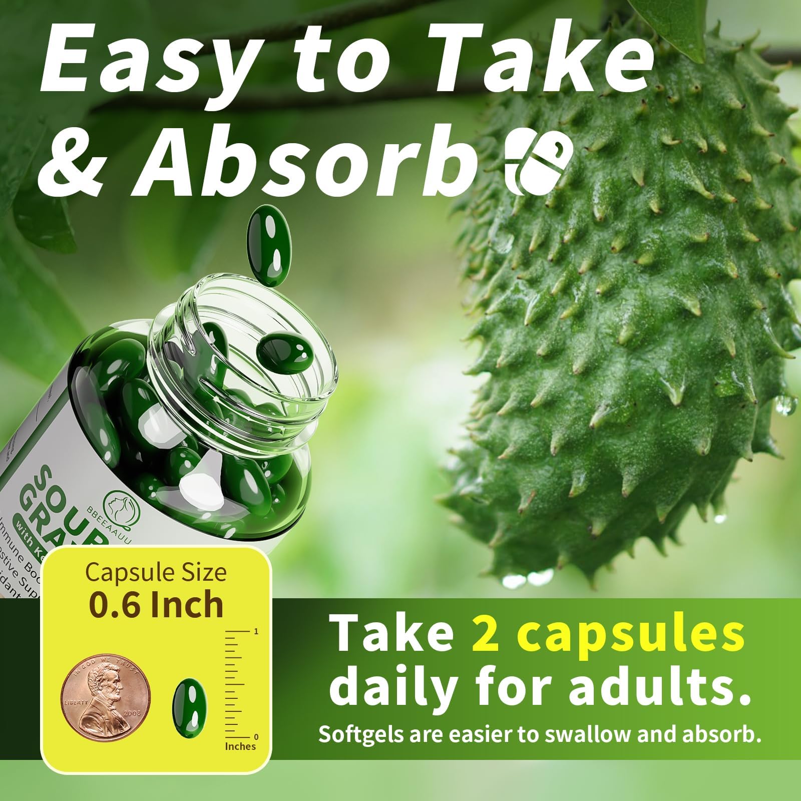 120-count BBEEAAUU Soursop Graviola Capsules bottle on white surface