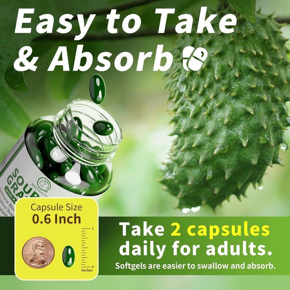 120-count BBEEAAUU Soursop Graviola Capsules bottle on white surface
