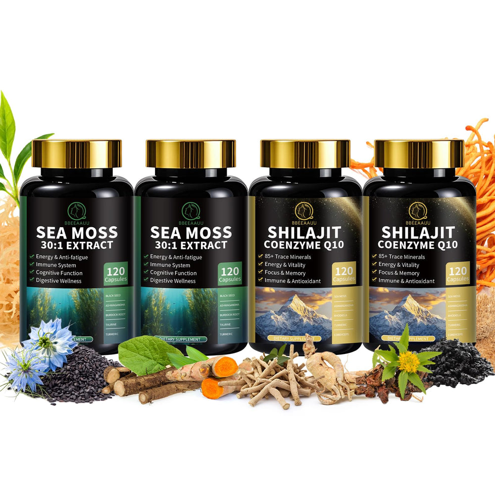 Front view of BBEEAAUU Sea Moss and Shilajit Bundle