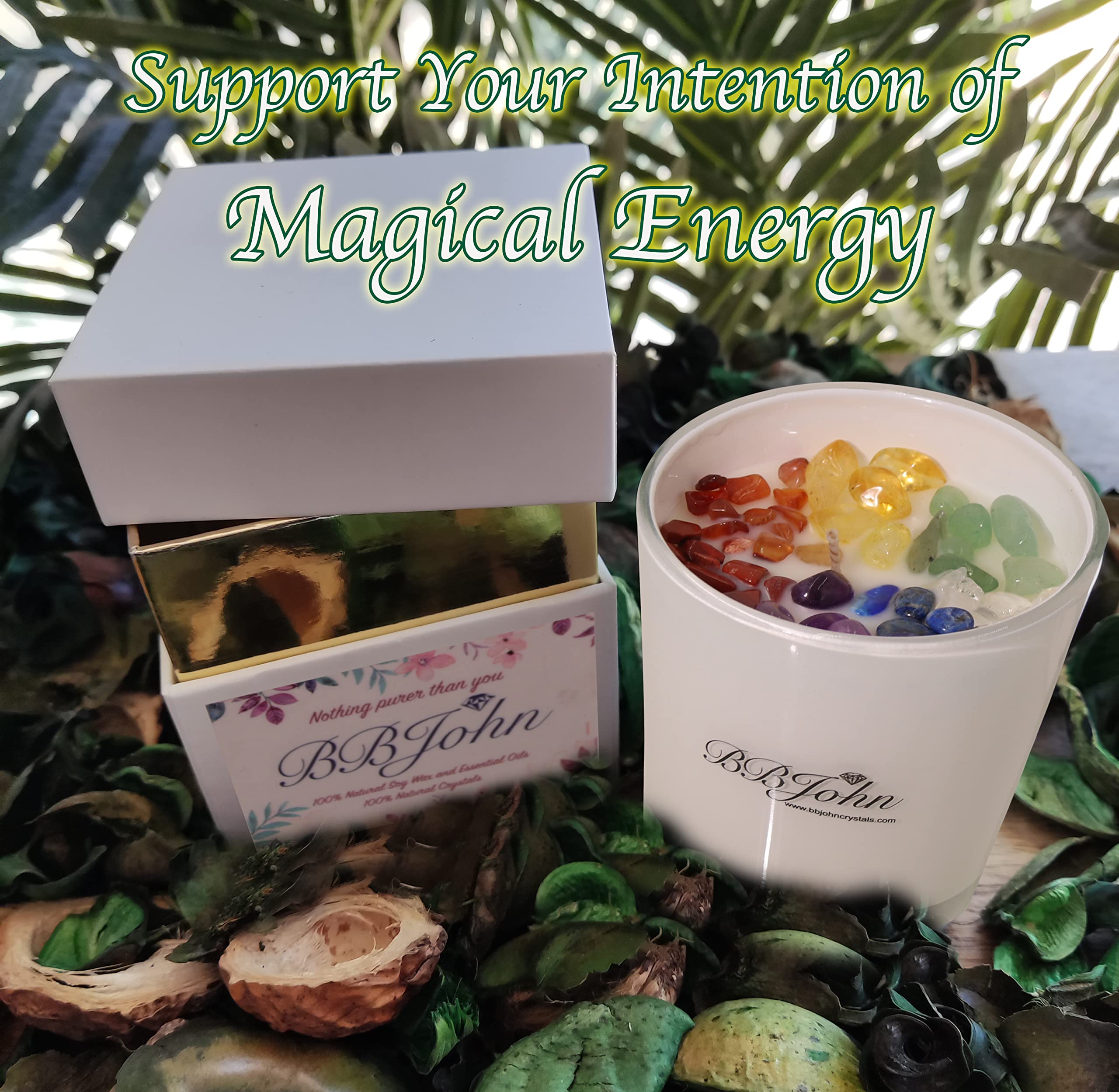 BBJohn Chakra Crystal Candle gift-ready packaging for a mindful gift.
