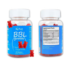 Peach-flavored gummies spilling from bottle