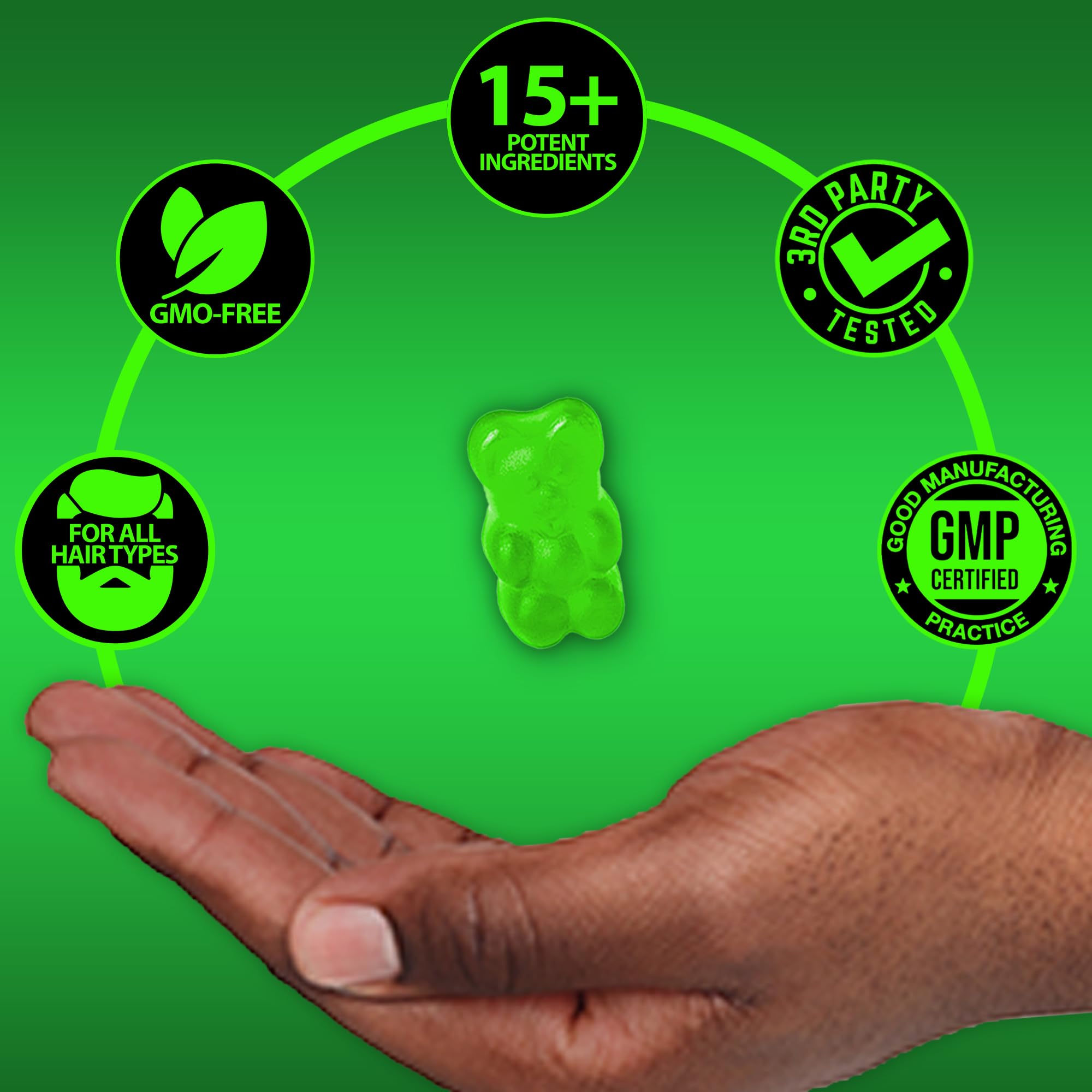 Gummies in hand illustrating simple daily intake from BBS Best Beard Stuff.