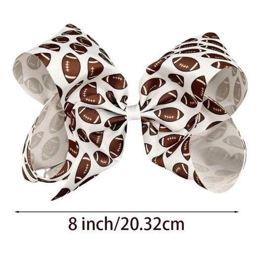 BBTDIN football print bow clip used as ponytail holder for daily wear