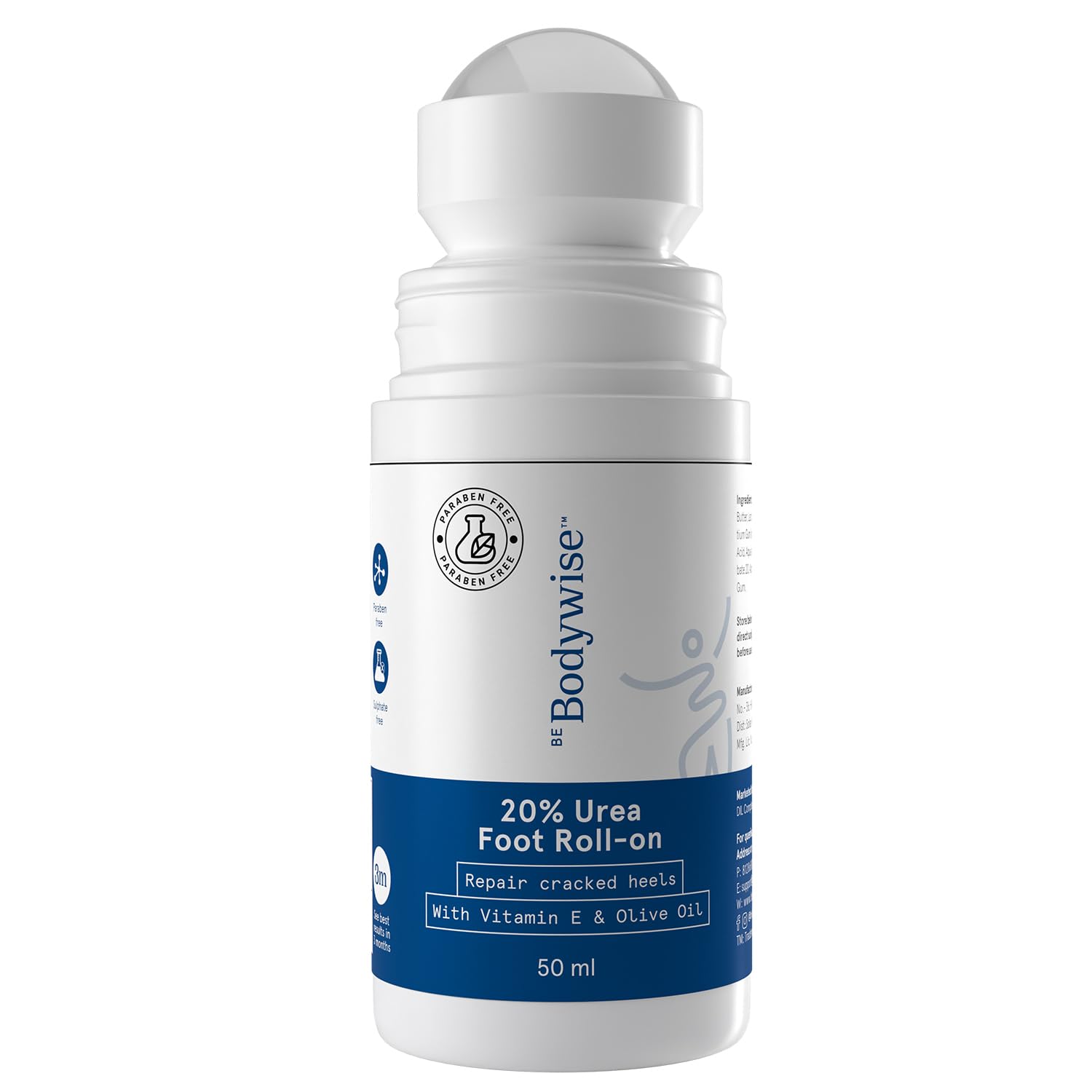 Be Bodywise Foot Cream Roll-On bottle for mess-free hydration of dry heels.