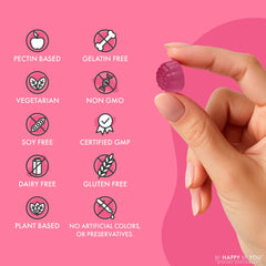 Biotin Gummies ingredients list showing vegan, non-GMO and pectin-based formula