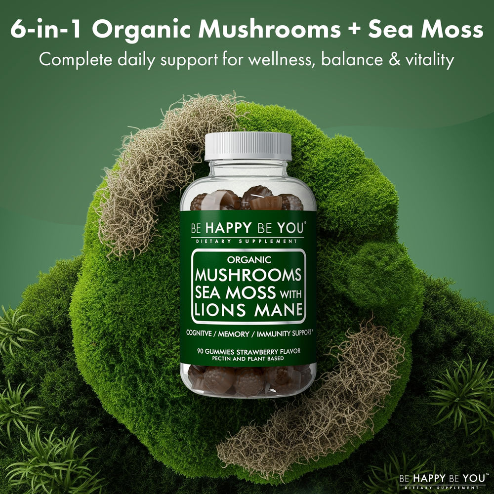 Lifestyle image showing sea moss and mushroom blend