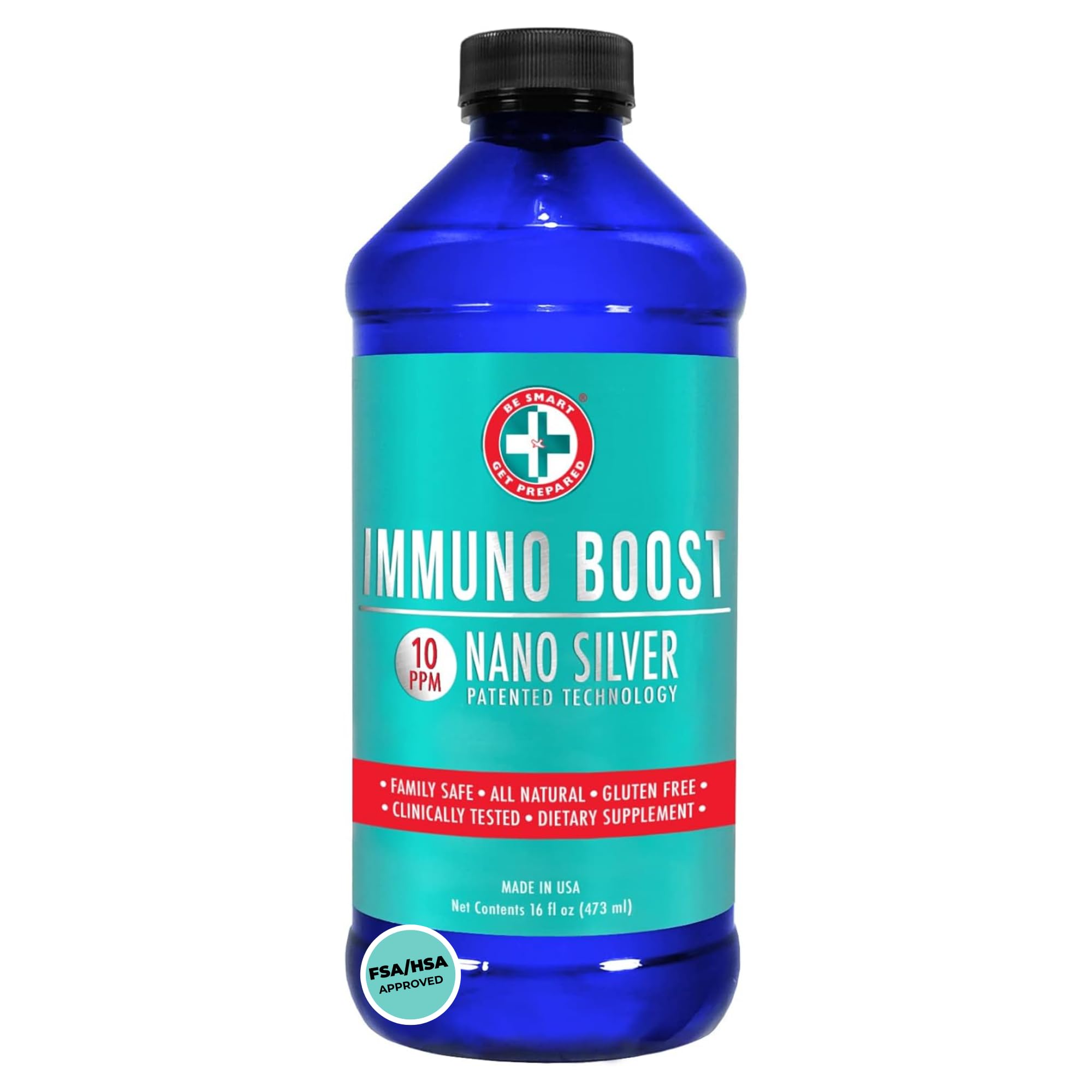 Front view of Be Smart Get Prepared Nano Silver Immuno Boost 16 oz bottle